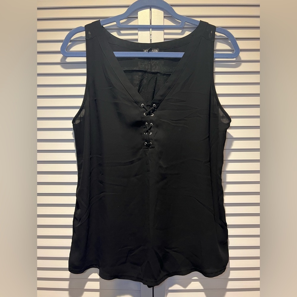 EXPRESS Lace Up Tank, Black, M